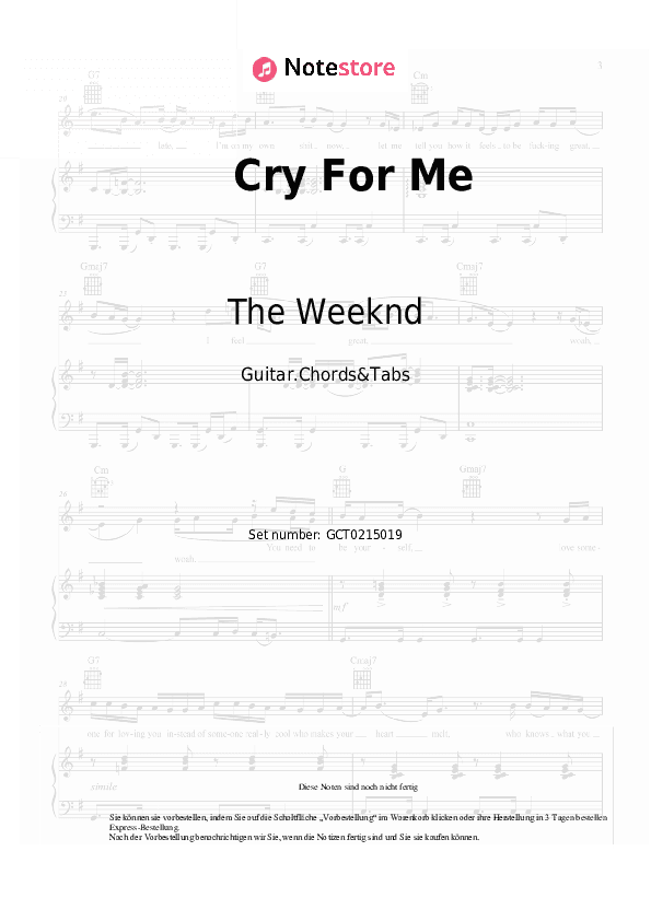 Akkorde The Weeknd - Cry For Me - Gitarren.Akkorde&Tabas