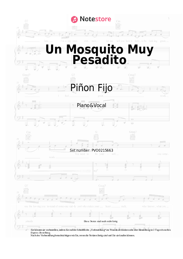 Noten mit Gesang Piñon Fijo - Un Mosquito Muy Pesadito - Klavier&Gesang