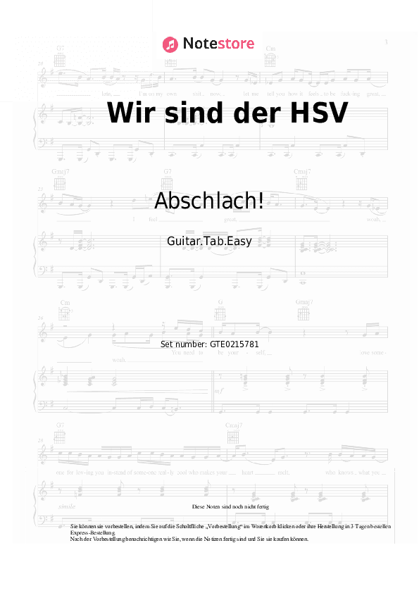 Einfache Tabs Abschlach! - Wir sind der HSV - Gitarre.Tabs.Easy