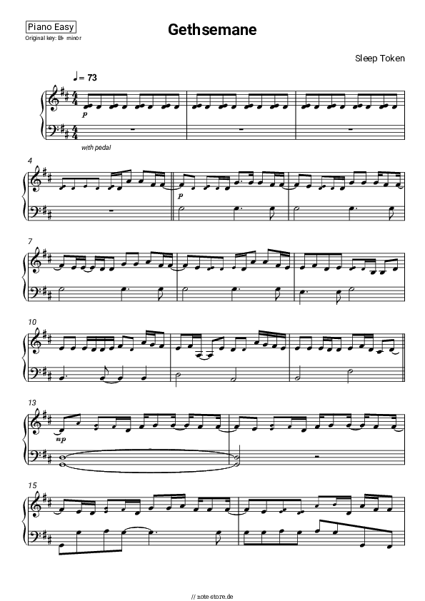 Einfache Noten Sleep Token - Gethsemane - Klavier.Einfach