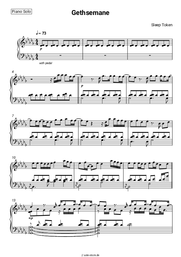 Noten Sleep Token - Gethsemane - Klavier.Solo