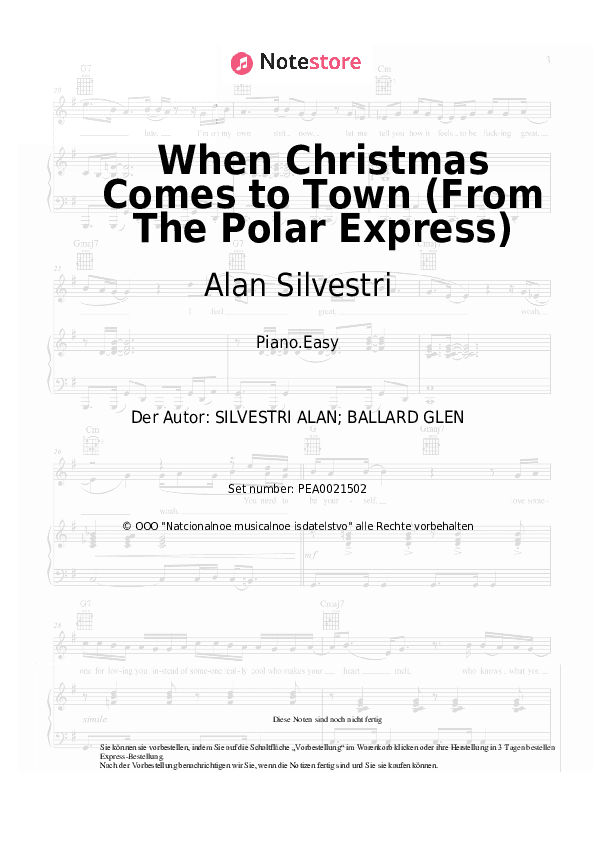 Einfache Noten Alan Silvestri - When Christmas Comes to Town (From The Polar Express) - Klavier.Einfach