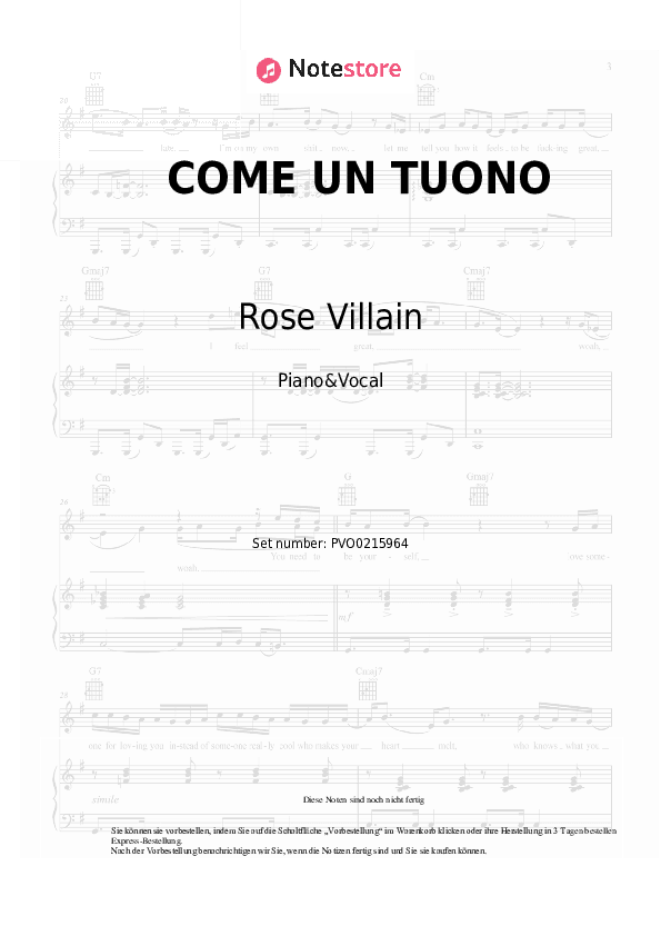 Noten mit Gesang Rose Villain, Guè - COME UN TUONO - Klavier&Gesang