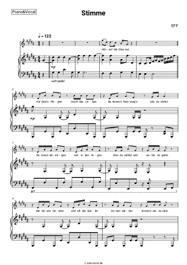 Noten mit Gesang EFF - Stimme - Klavier&Gesang