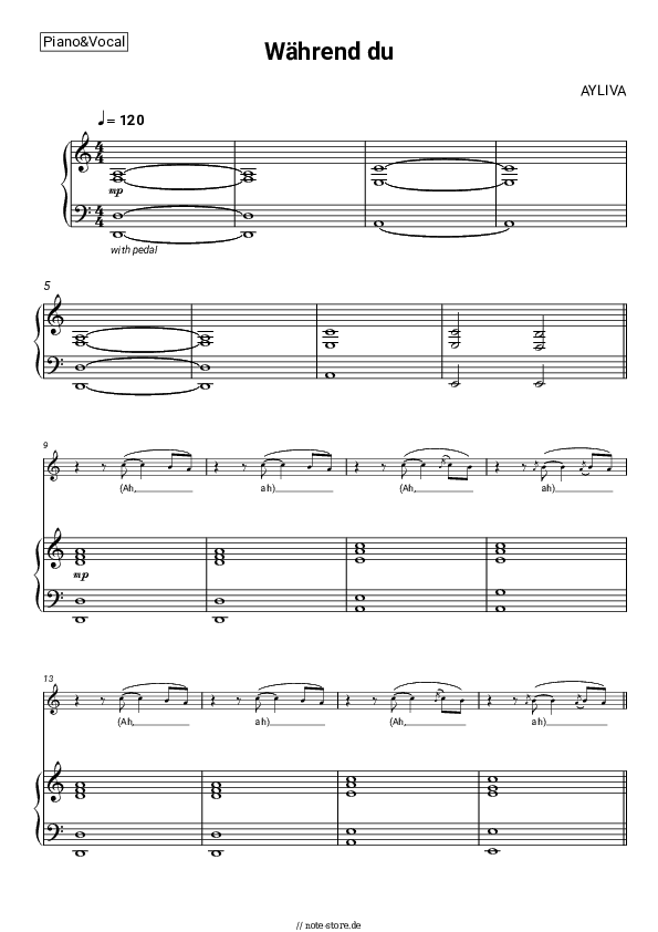 Noten mit Gesang AYLIVA - Während du - Klavier&Gesang