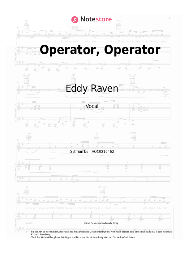 Noten Eddy Raven - Operator, Operator - Gesang