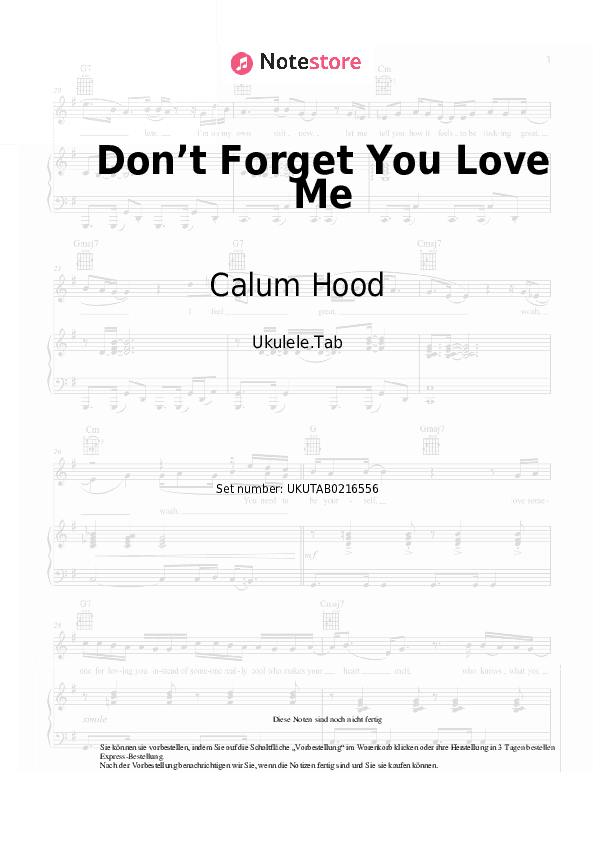 Noten Calum Hood - Don’t Forget You Love Me - Ukulele.Tabs