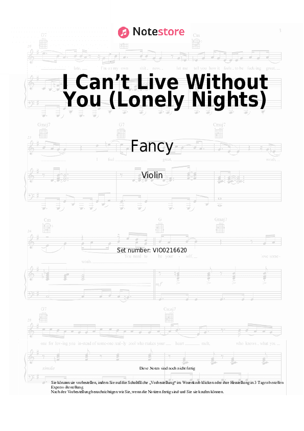 Noten Fancy - I Can’t Live Without You (Lonely Nights) - Violine