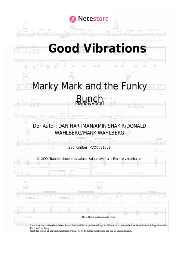 Noten mit Gesang Marky Mark and the Funky Bunch - Good Vibrations - Klavier&Gesang