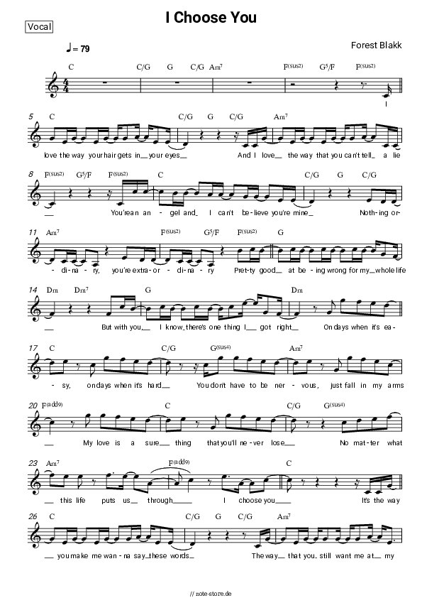 Noten Forest Blakk - I Choose You - Gesang