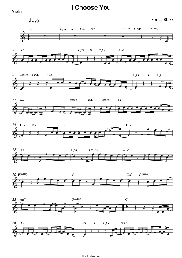 Noten Forest Blakk - I Choose You - Violine