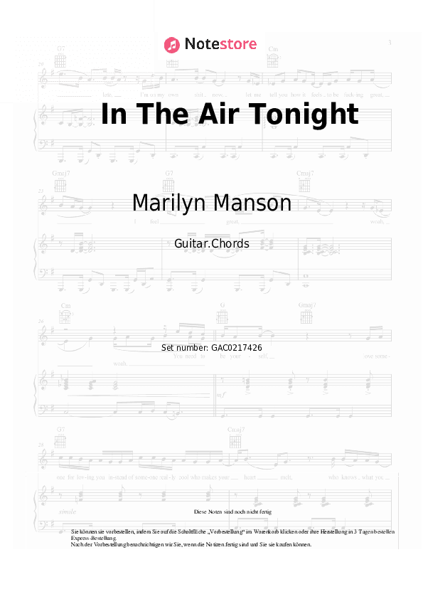 Akkorde Marilyn Manson - In The Air Tonight - Gitarre.Akkorde