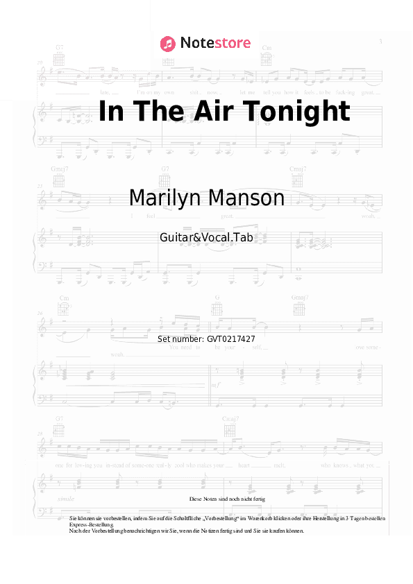 Akkorde und Gesang Marilyn Manson - In The Air Tonight - Gitarre&Gesang.Tabs