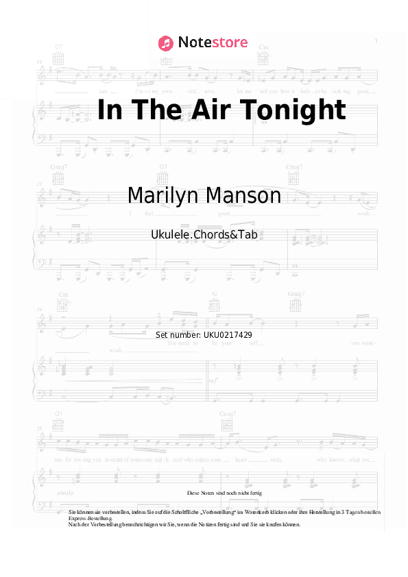 Noten Marilyn Manson - In The Air Tonight - Ukulele.Akkorde&Tabs