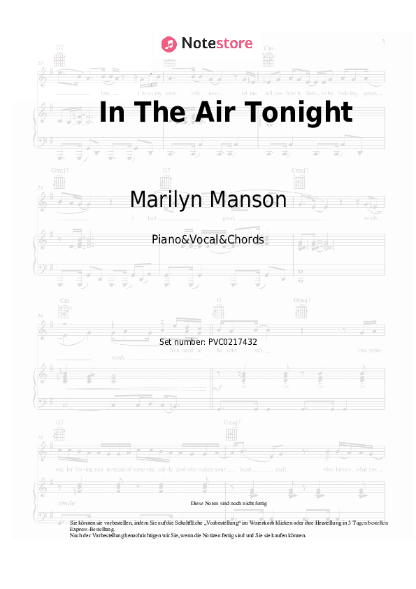 Noten und Akkorde Marilyn Manson - In The Air Tonight - Klavier&Gesang&Akkorde