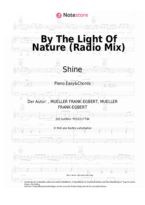 Einfache Noten und Akkorde Shine - By The Light Of Nature (Radio Mix) - Klavier.Einfach&Akkorde