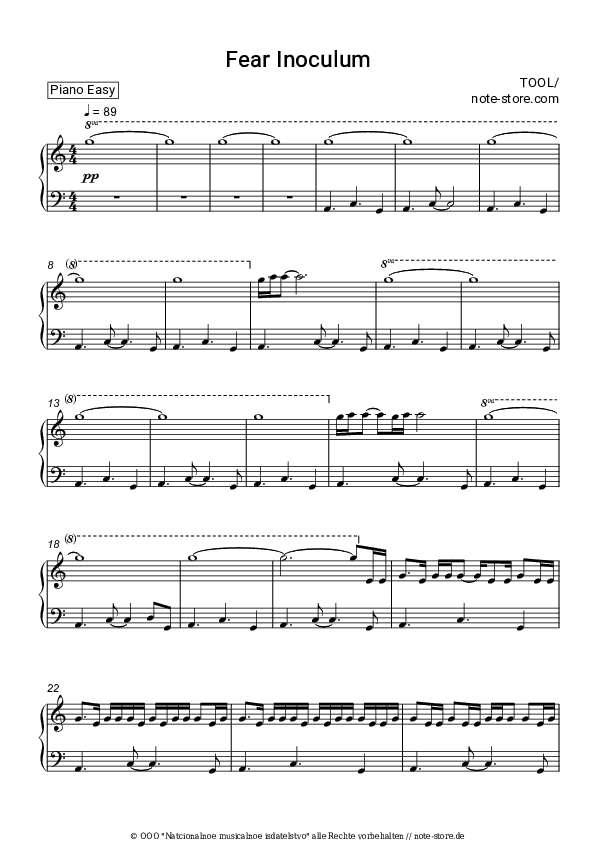 Einfache Noten Tool - Fear Inoculum - Klavier.Einfach