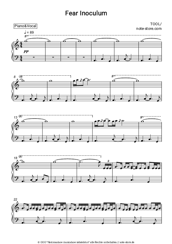 Noten mit Gesang Tool - Fear Inoculum - Klavier&Gesang