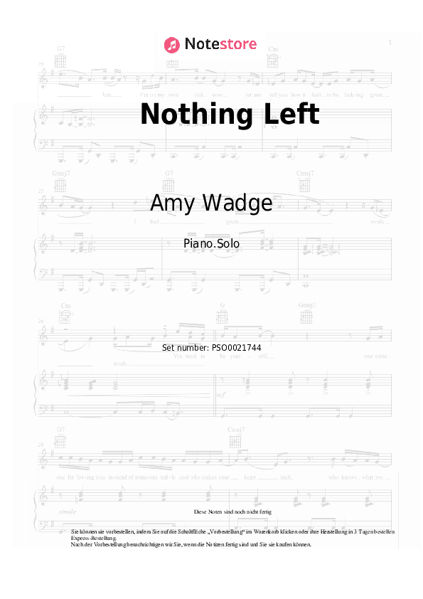 Noten Amy Wadge - Nothing Left - Klavier.Solo