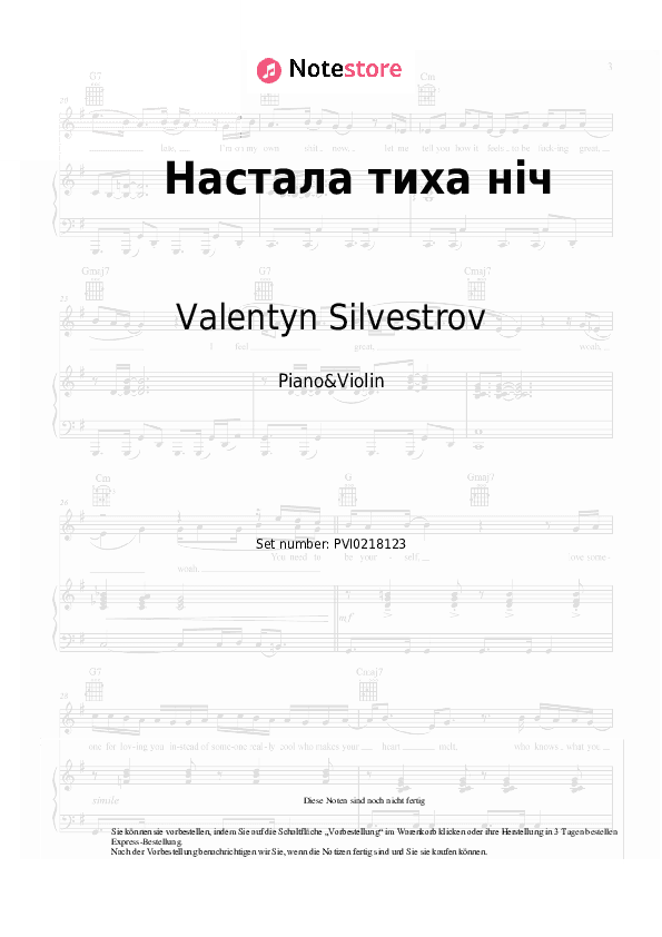 Noten Valentyn Silvestrov - Настала тиха нiч - Klavier&Geige