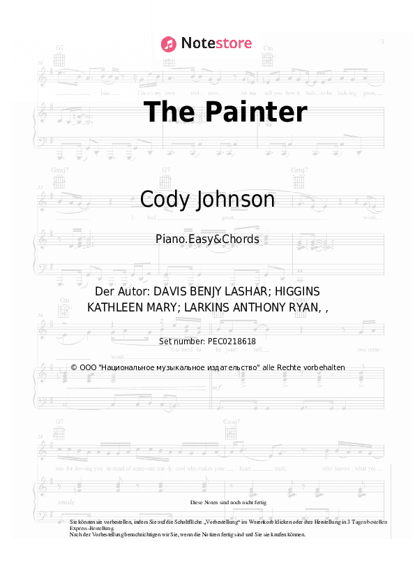 Einfache Noten und Akkorde Cody Johnson - The Painter - Klavier.Einfach&Akkorde