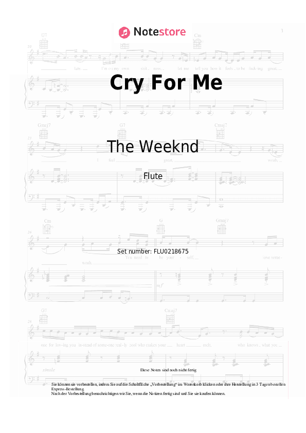 Noten The Weeknd - Cry For Me - Flöte