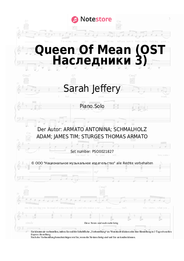 Noten Sarah Jeffery - Queen of Mean (OST Descendants 3) - Klavier.Solo