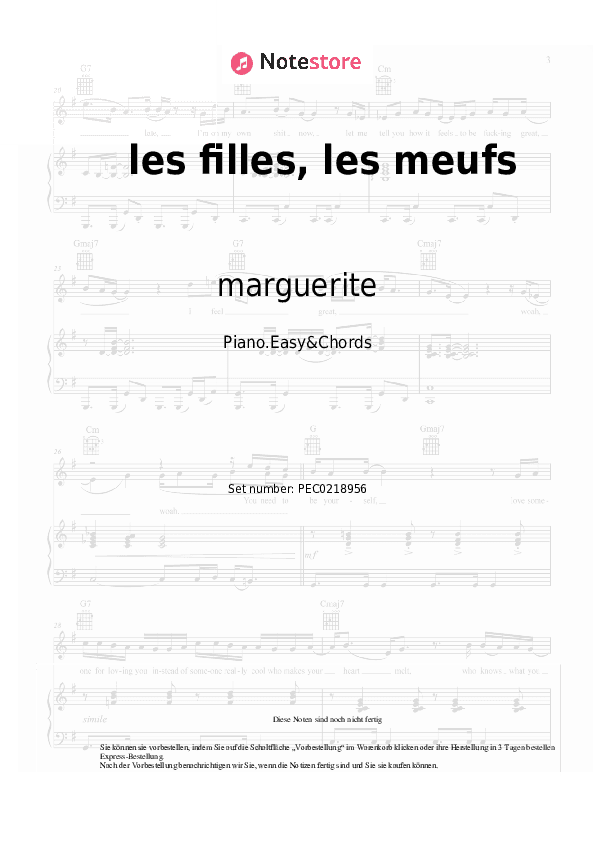 Einfache Noten und Akkorde marguerite - les filles, les meufs - Klavier.Einfach&Akkorde