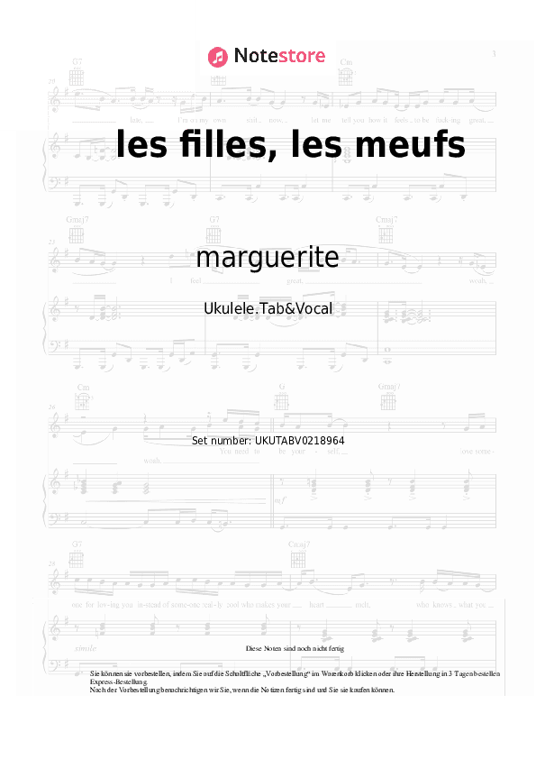 Noten marguerite - les filles, les meufs - Ukulele.Tabs&Gesang
