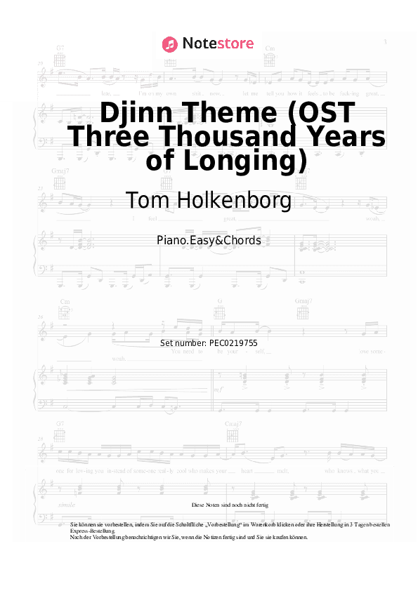 Einfache Noten und Akkorde Tom Holkenborg - Djinn Theme (OST Three Thousand Years of Longing) - Klavier.Einfach&Akkorde