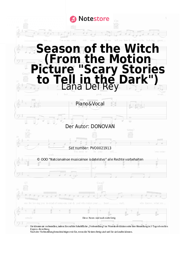 Noten mit Gesang Lana Del Rey - Season of the Witch (From the Motion Picture Scary Stories to Tell in the Dark) - Klavier&Gesang