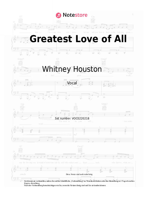 Noten Whitney Houston - Greatest Love of All - Gesang
