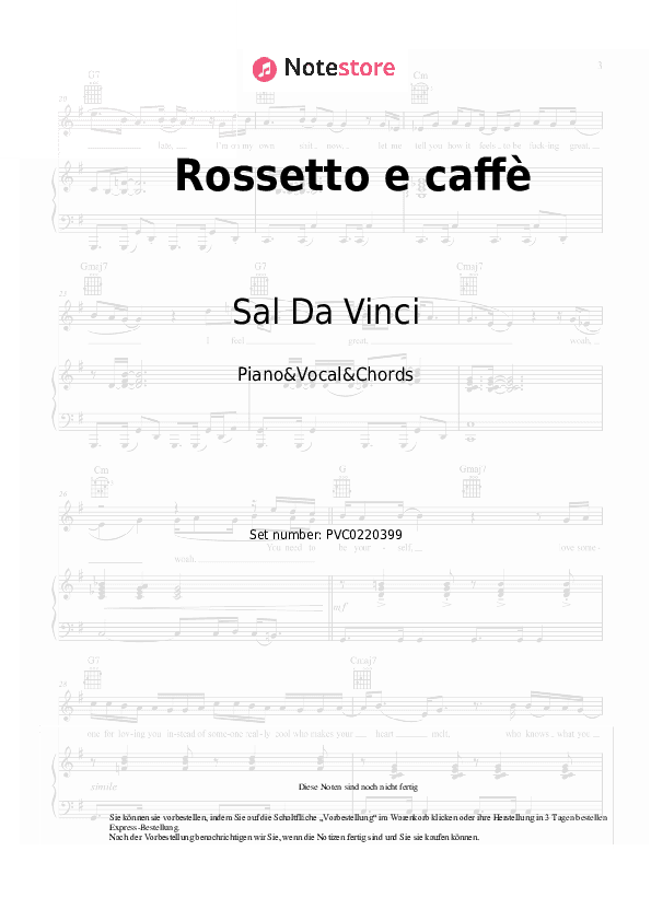 Noten und Akkorde Sal Da Vinci - Rossetto e caffè - Klavier&Gesang&Akkorde