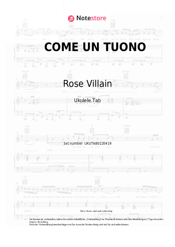 Noten Rose Villain, Guè - COME UN TUONO - Ukulele.Tabs