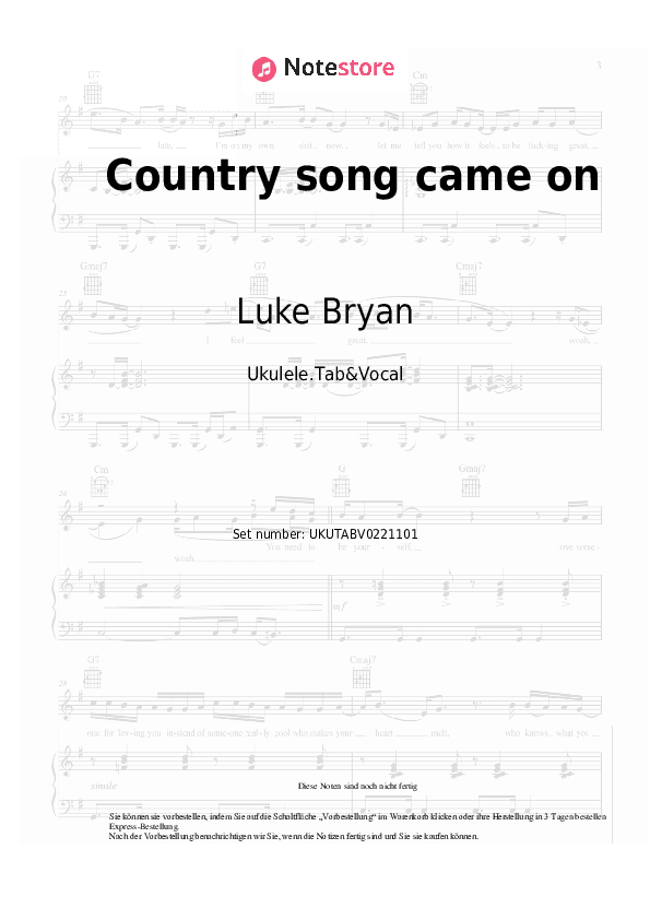 Noten Luke Bryan - Country song came on - Ukulele.Tabs&Gesang