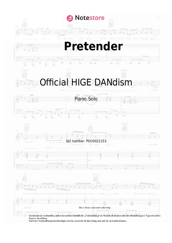 Noten Official HIGE DANdism - Pretender - Klavier.Solo