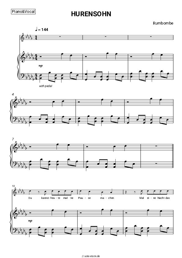 Noten mit Gesang Rumbombe - HURENSOHN - Klavier&Gesang