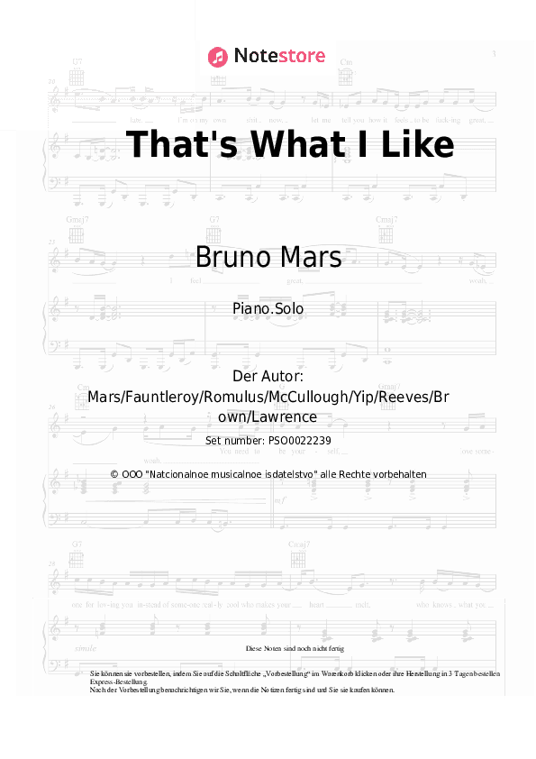 Noten Bruno Mars - That's What I Like - Klavier.Solo