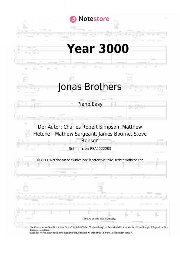 Einfache Noten Jonas Brothers - Year 3000 - Klavier.Einfach