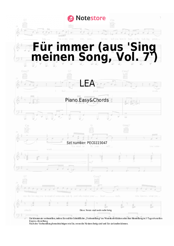 Einfache Noten und Akkorde LEA, Max Giesinger - Für immer (aus 'Sing meinen Song, Vol. 7') - Klavier.Einfach&Akkorde