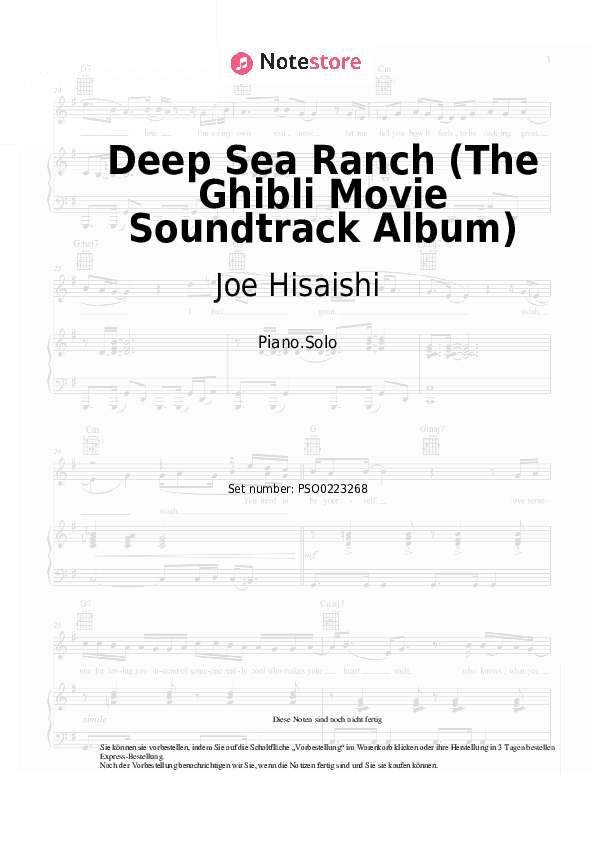 Noten Joe Hisaishi - Deep Sea Ranch (The Ghibli Movie Soundtrack Album) - Klavier.Solo