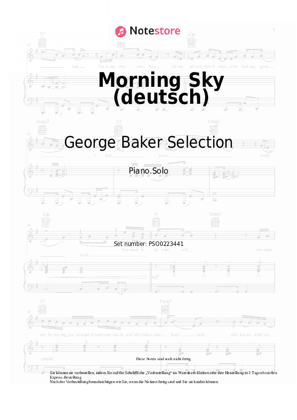 Noten George Baker Selection - Morning Sky (deutsch) - Klavier.Solo