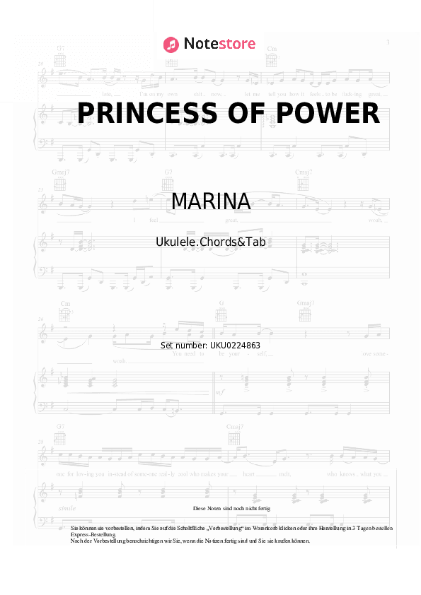 Noten MARINA - PRINCESS OF POWER - Ukulele.Akkorde&Tabs
