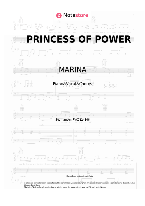 Noten und Akkorde MARINA - PRINCESS OF POWER - Klavier&Gesang&Akkorde