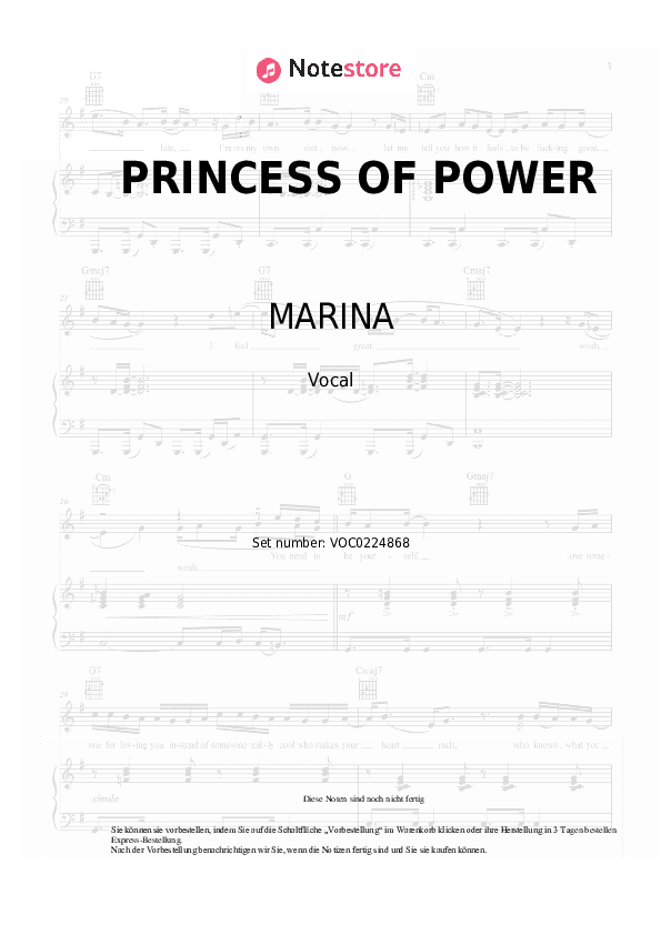 Noten MARINA - PRINCESS OF POWER - Gesang