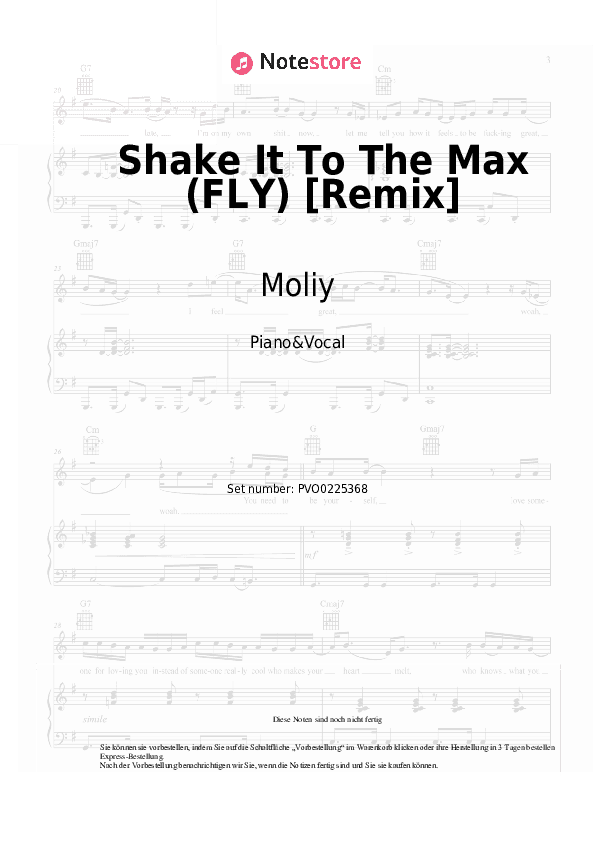 Noten mit Gesang Moliy, Silent Addy, Skillibeng, Shenseea - Shake It To The Max (FLY) [Remix] - Klavier&Gesang