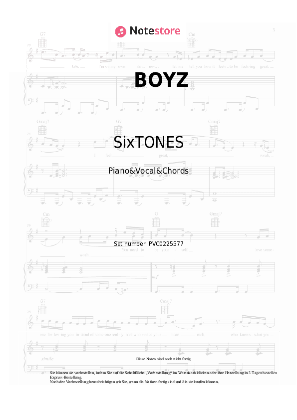Noten und Akkorde SixTONES - BOYZ - Klavier&Gesang&Akkorde