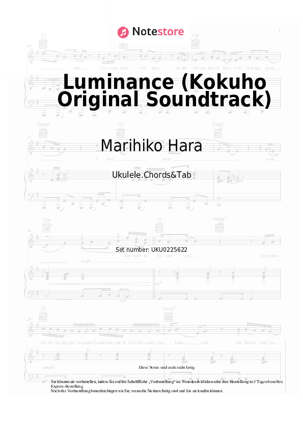Noten Marihiko Hara, Satoru Iguchi - Luminance (Kokuho Original Soundtrack) - Ukulele.Akkorde&Tabs