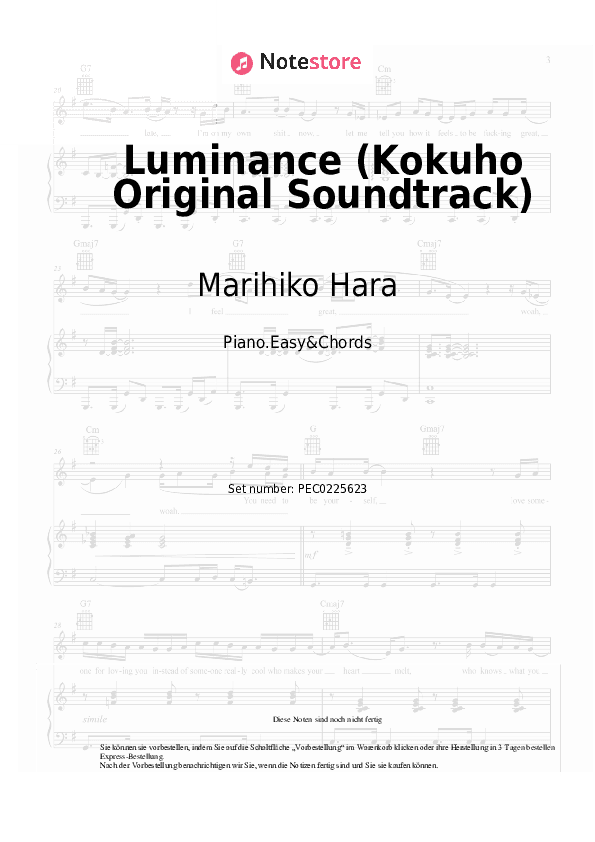 Einfache Noten und Akkorde Marihiko Hara, Satoru Iguchi - Luminance (Kokuho Original Soundtrack) - Klavier.Einfach&Akkorde