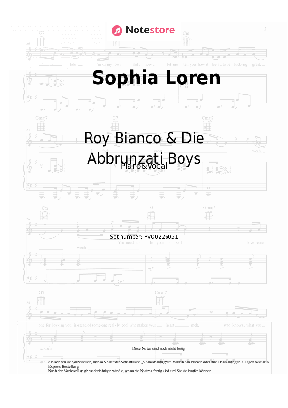 Noten mit Gesang Roy Bianco & Die Abbrunzati Boys - Sophia Loren - Klavier&Gesang